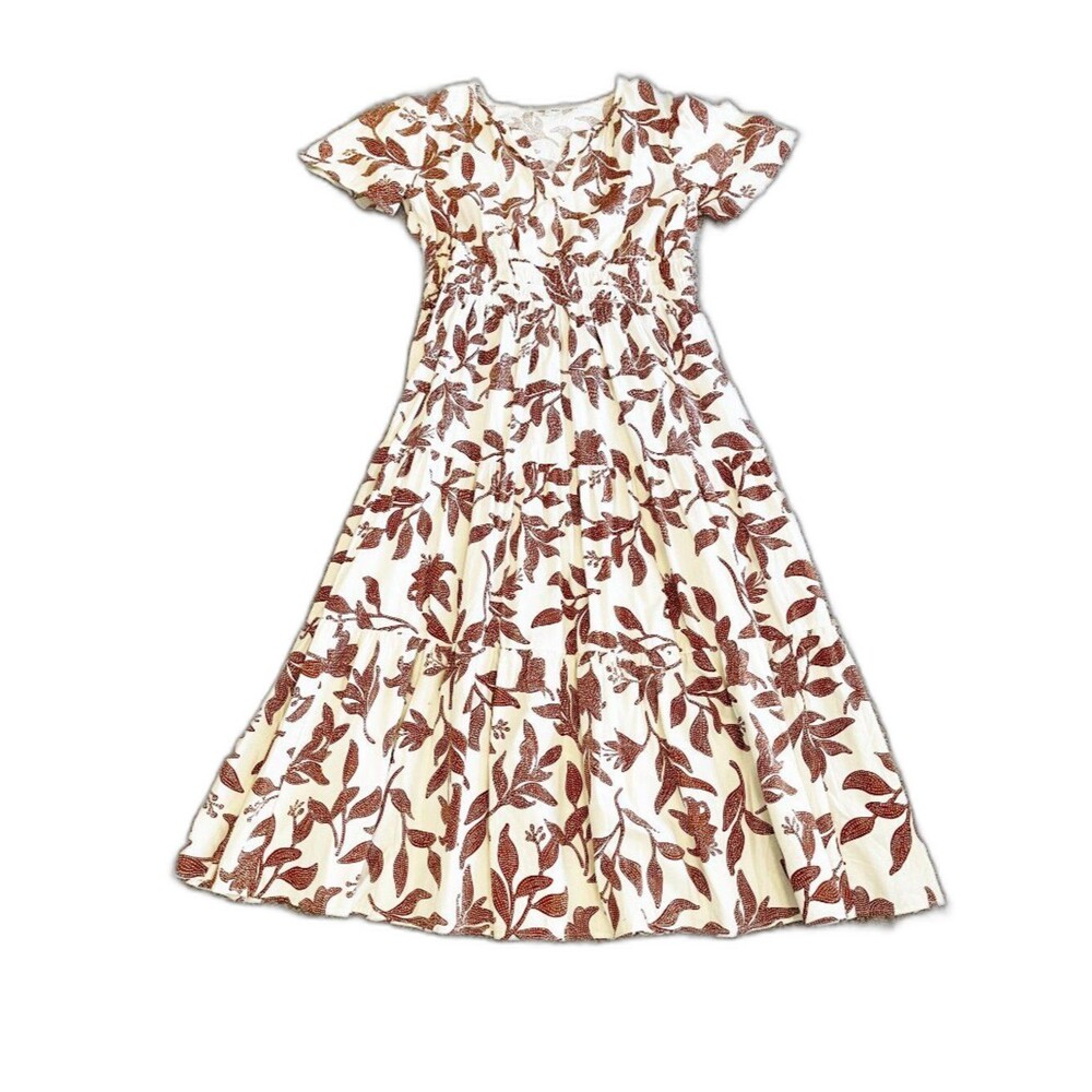 Kate & Sam Boho Floral Maxi Dress XXL Cream Brown Cottagecore Tiered 100% Cotton